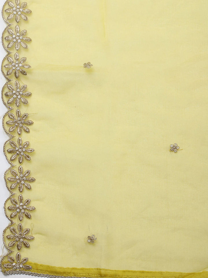 Embroidered Chanderi Unstitched Suit With Pant &amp; Dupatta