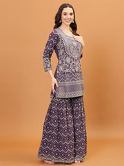 Embroidered Georgette Kurta With Garara & Dupatta