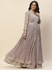 Zari Jaal Embroidery Georgette Kurta With Lehenga & Dupatta