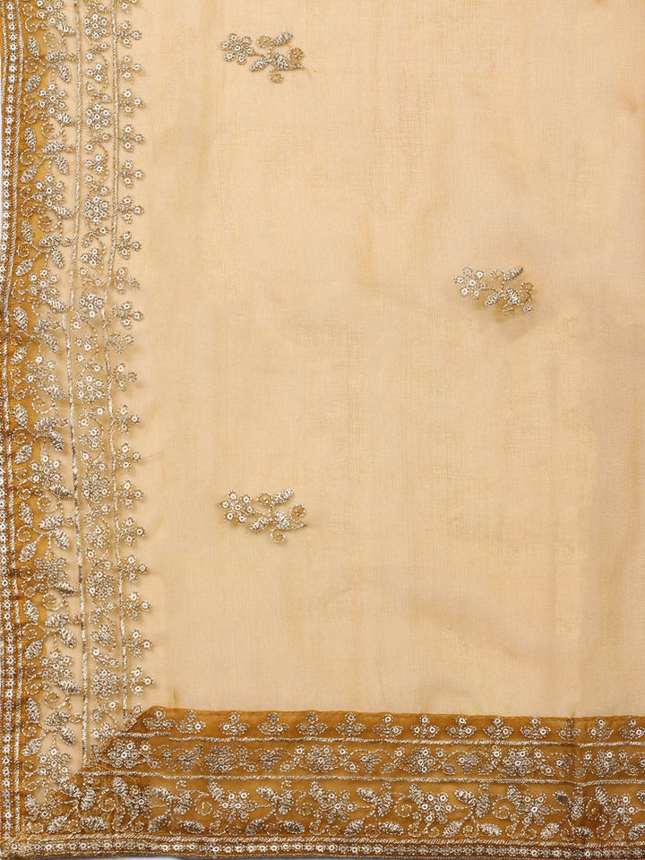 Neck Embroidered Chanderi Unstitched Suit With Dupatta