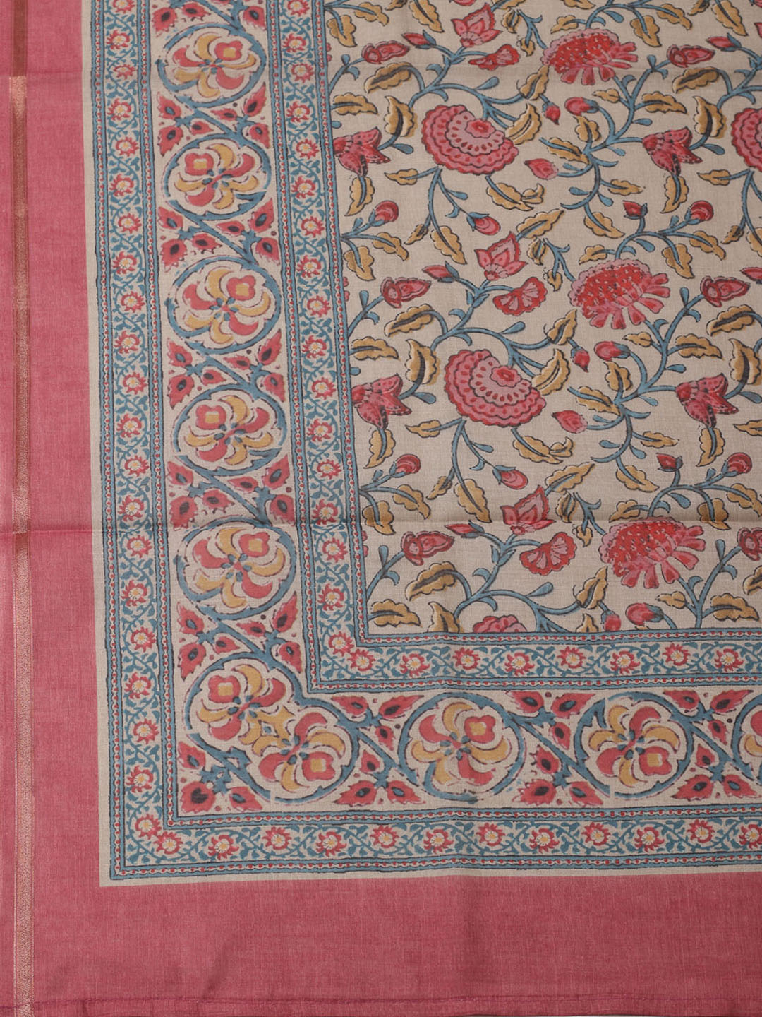 Printed Chanderi Unstitched Suit With Pant &amp; Dupatta