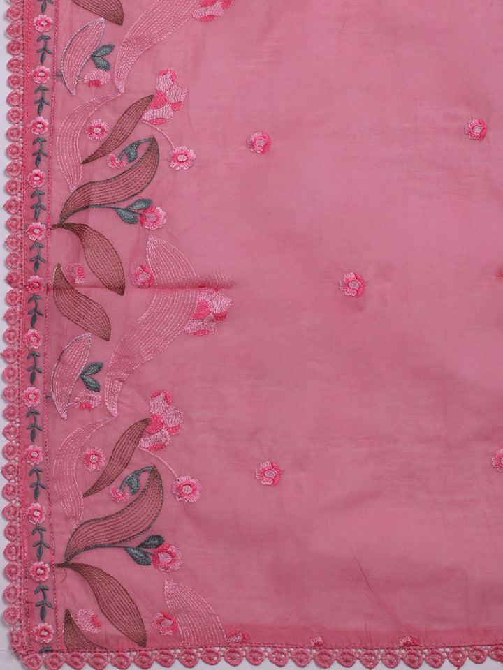 Embroidered Chanderi Unstitched Suit With Dupatta