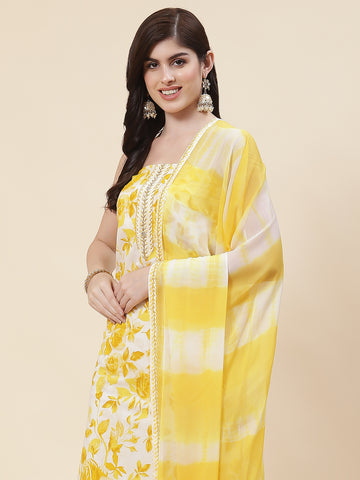 Printed Cotton Unstitched Suit Piece With Dupatta