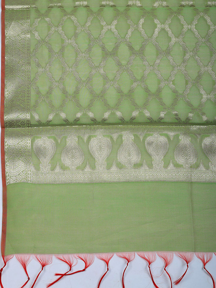 Woven Design Art Silk Unstitched Suit With Pant &amp; Dupatta