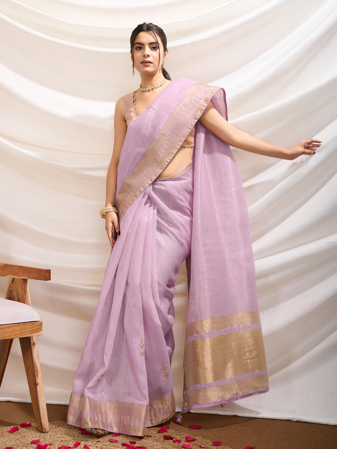 Embroidered Linen Blend Saree