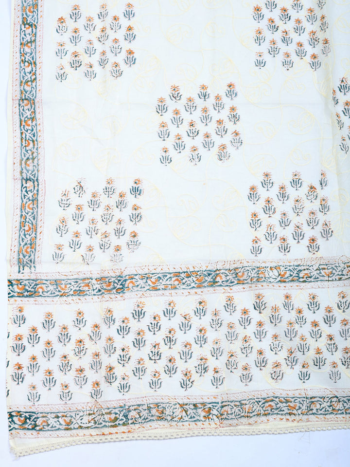 Printed Cotton Blend Unstitched Suit With Pant &amp; Dupatta