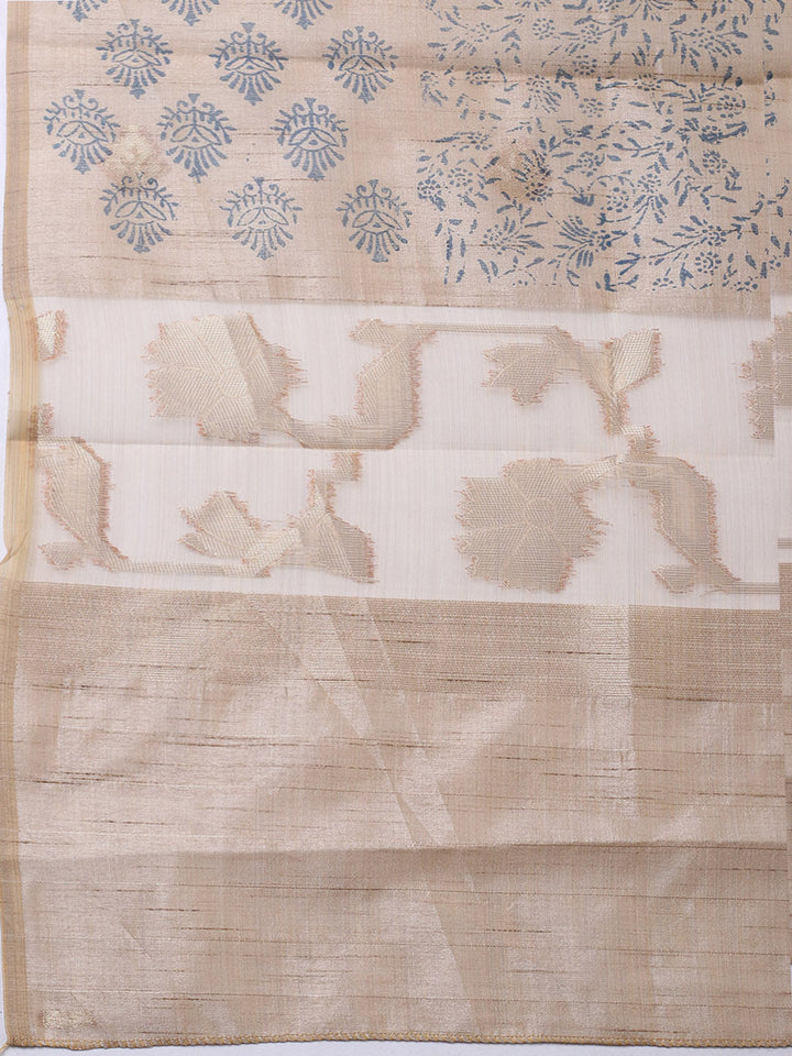 Printed Cotton Blend Unstitched Suit With Pant &amp; Dupatta