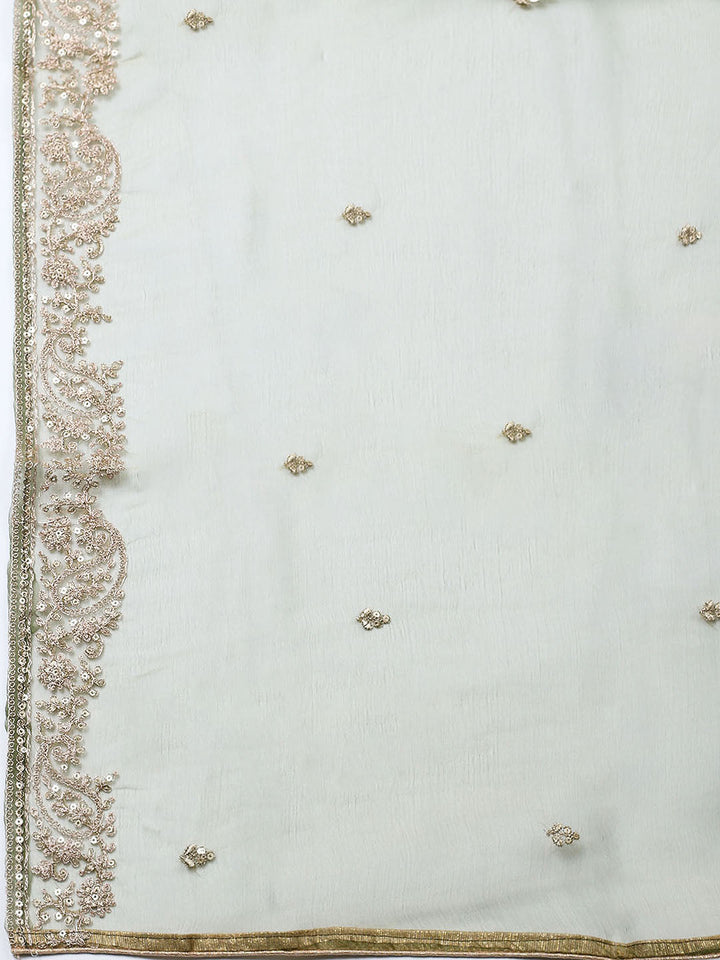 Embroidered Tissue Unstitched Suit With Pant &amp; Dupatta