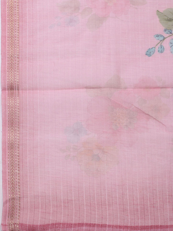 Embroidered Chanderi Unstitched Kurta With Pant &amp; Dupatta