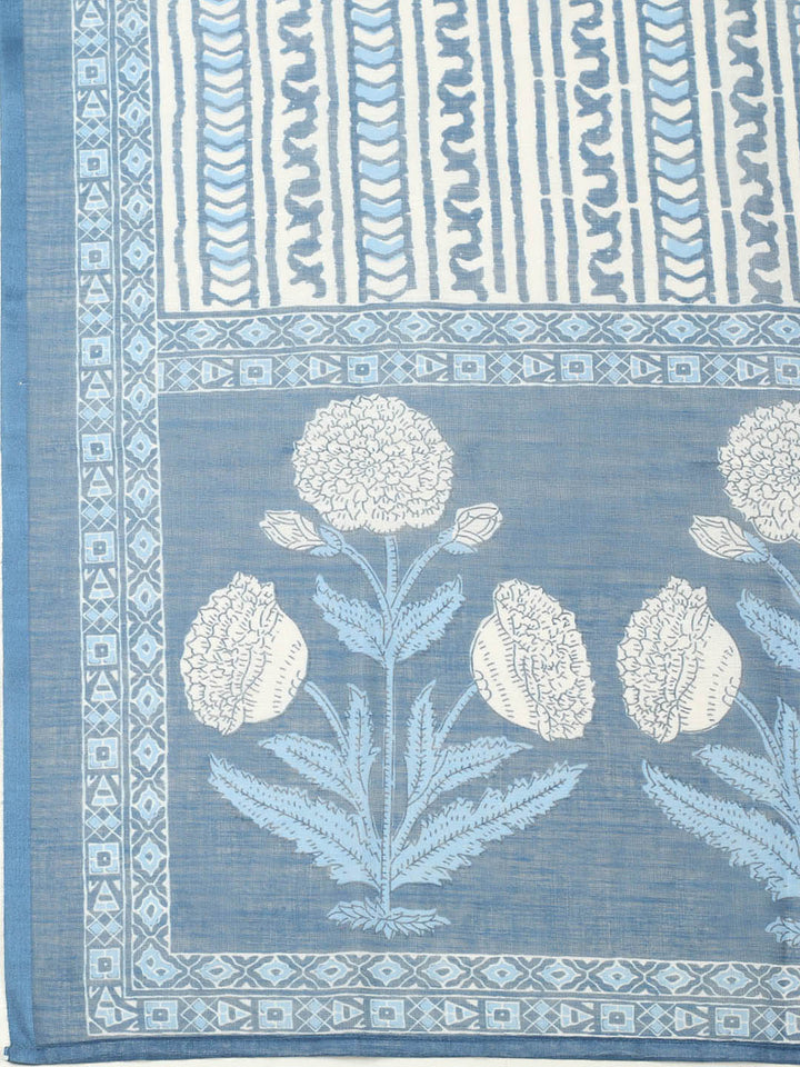 Printed Cotton Blend Unstitched Suit With Pant &amp; Dupatta