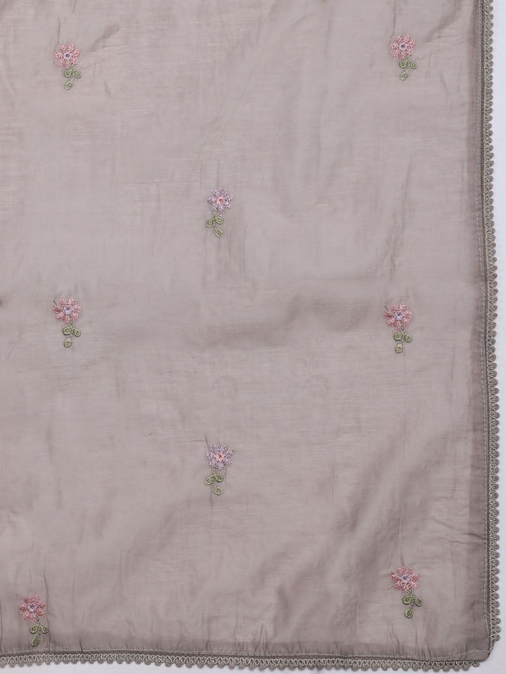 Embroidered Chanderi Unstitched Suit With Dupatta