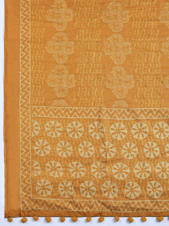 Printed Cotton Blend Unstitched Suit With Pant &amp; Dupatta