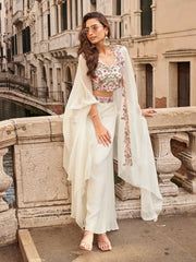 Embroidered Chinon Choli With Plazzo & Jacket