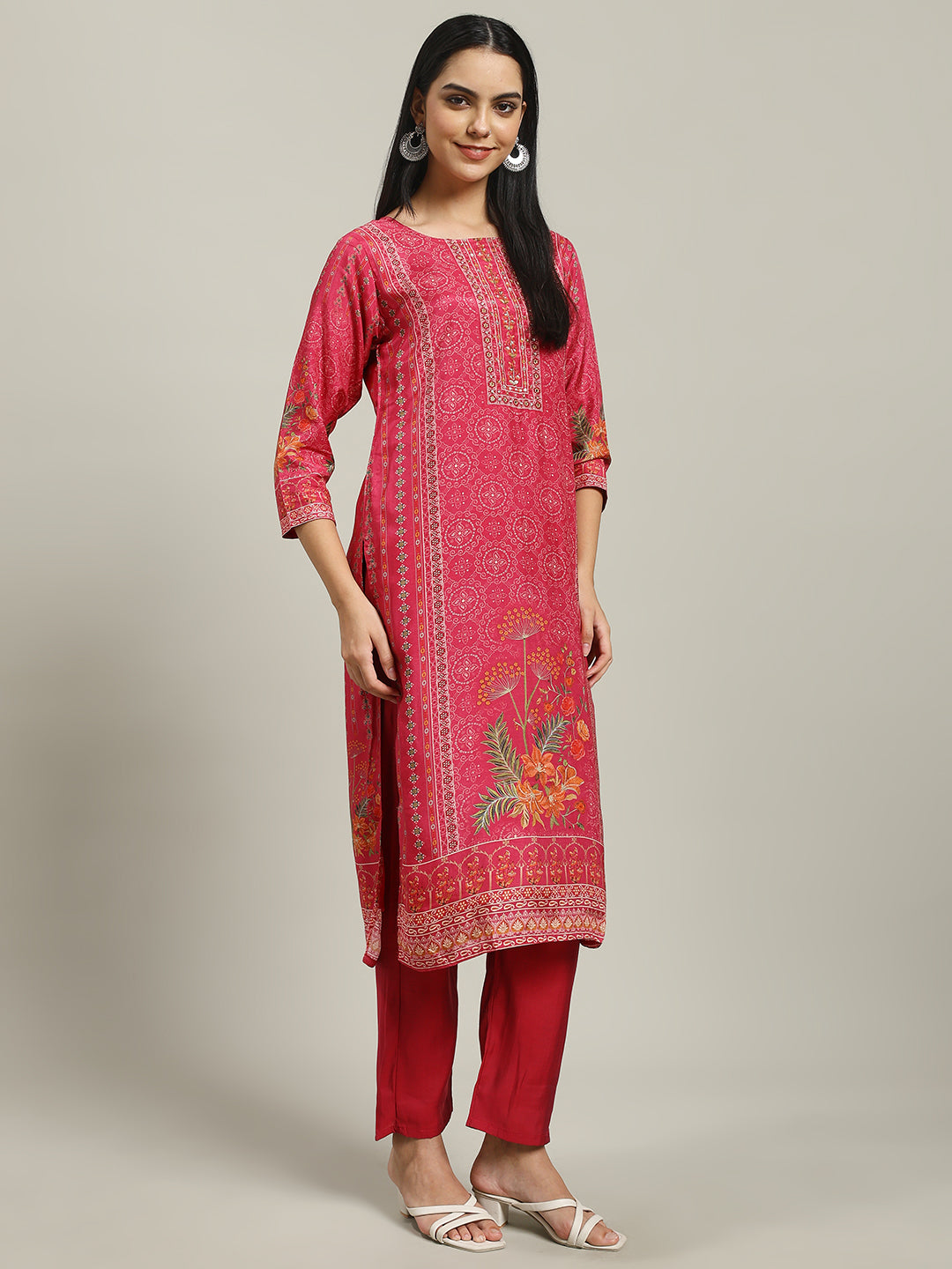 Printed Muslin Kurta With Pants & Dupatta