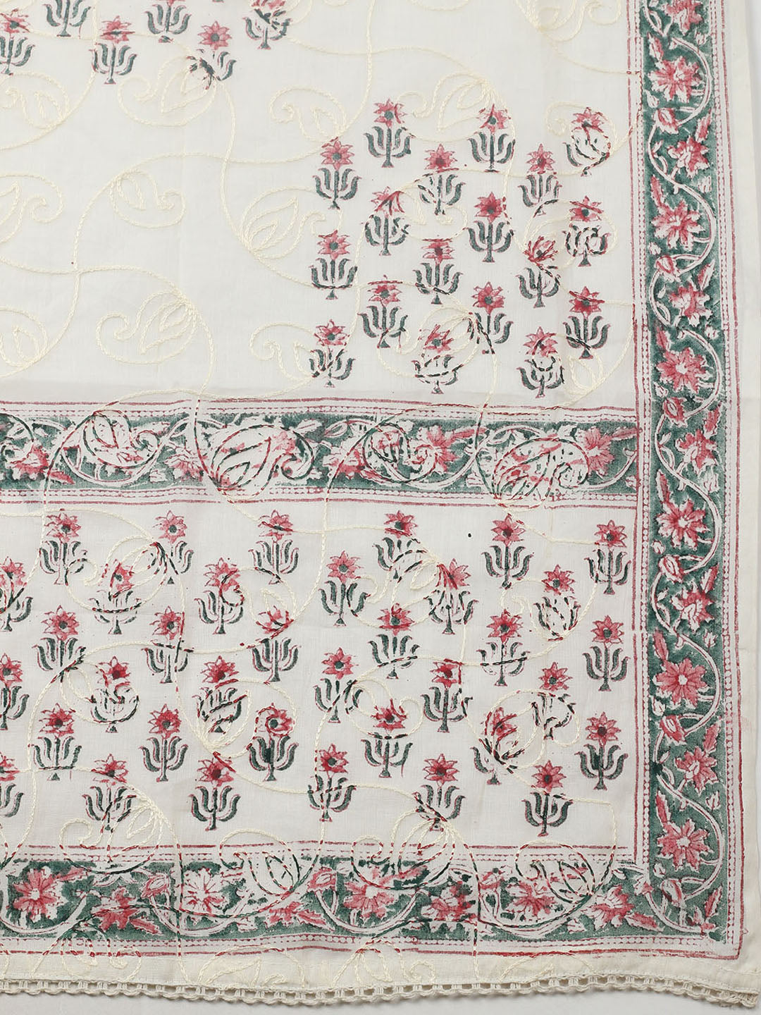 Printed Cotton Blend Unstitched Suit With Pant &amp; Dupatta