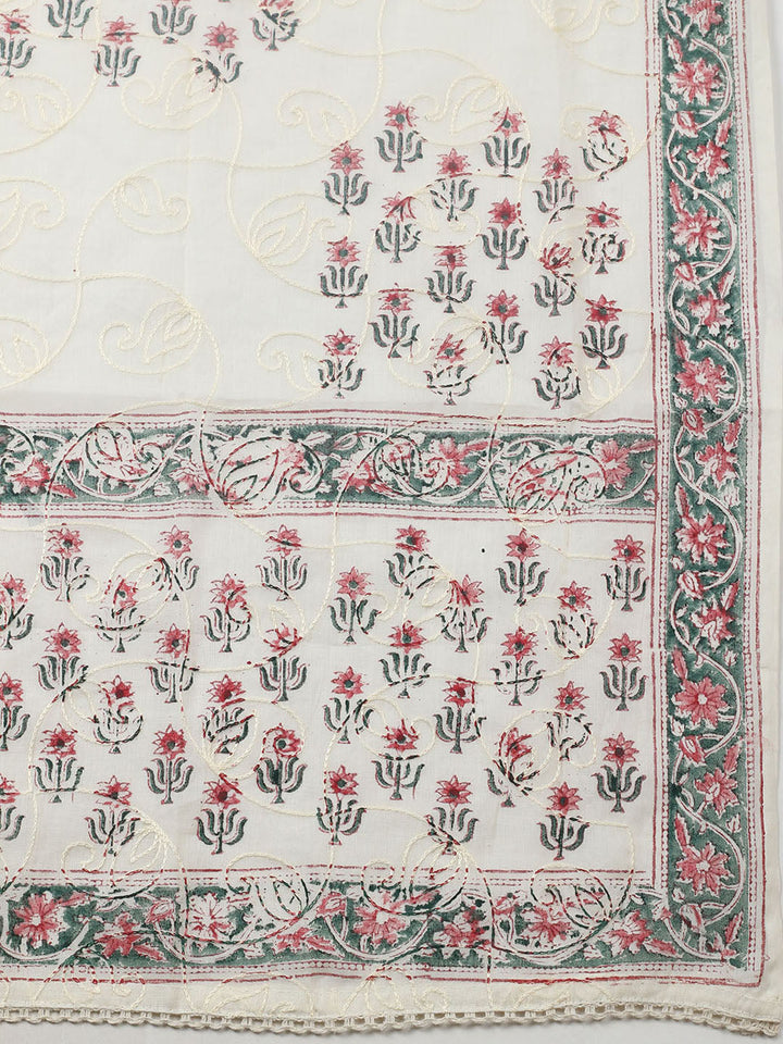 Printed Cotton Blend Unstitched Suit With Pant &amp; Dupatta