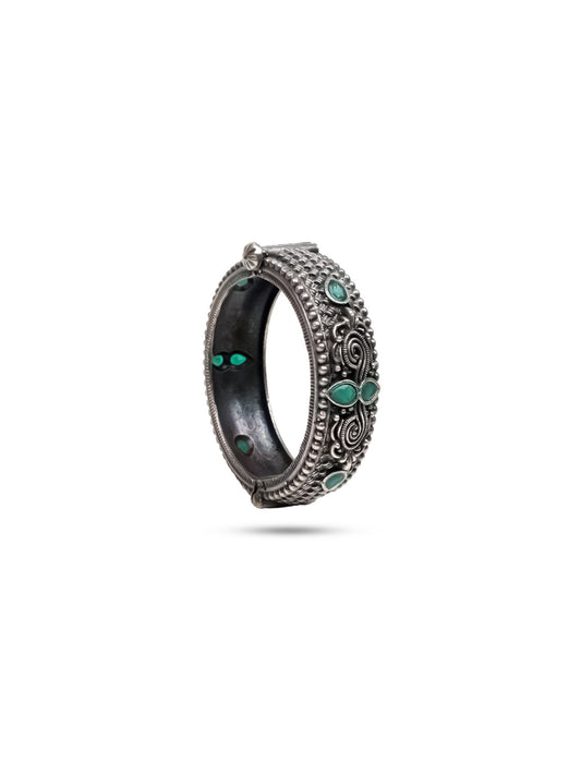 Green Stone Oxidized Bangle