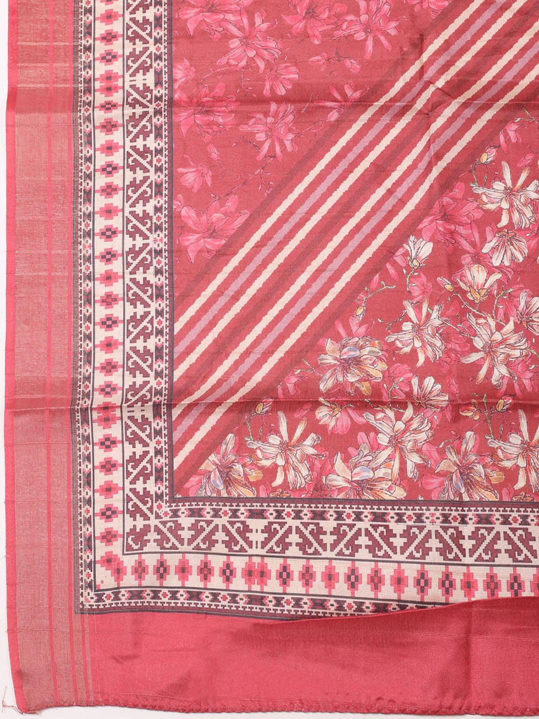 Embroidered Tussar Unstitched Suit With Pant Dupatta