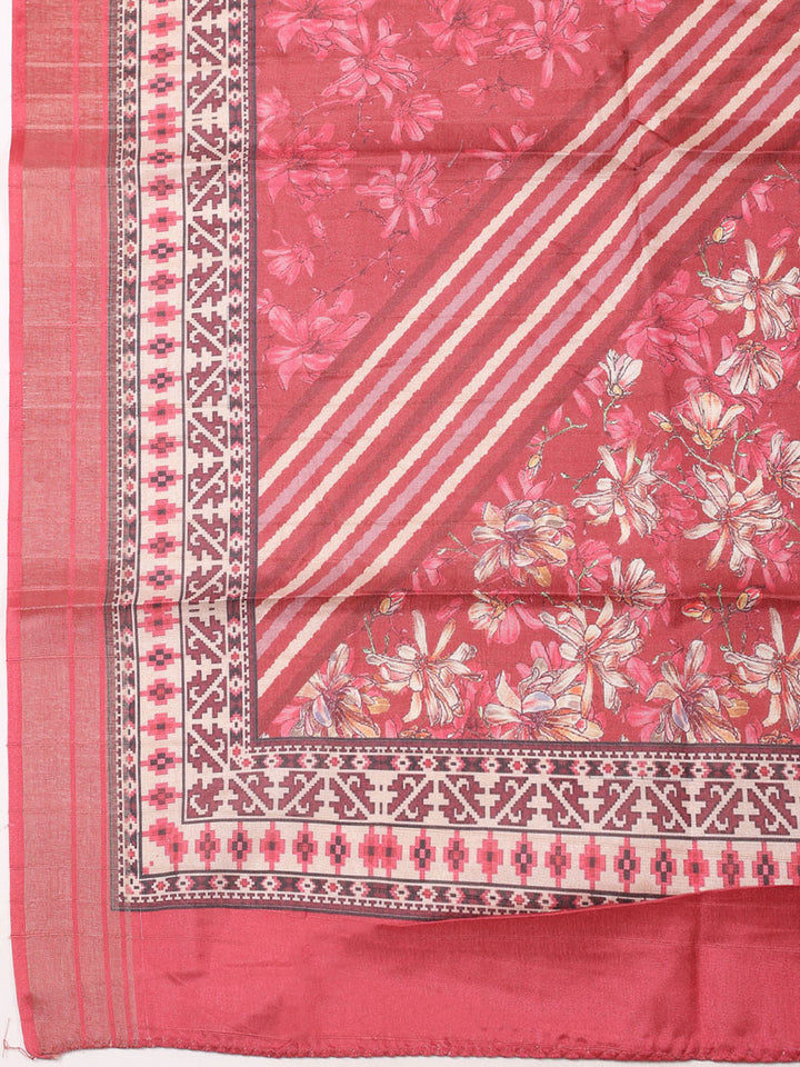 Embroidered Tussar Unstitched Suit With Pant Dupatta