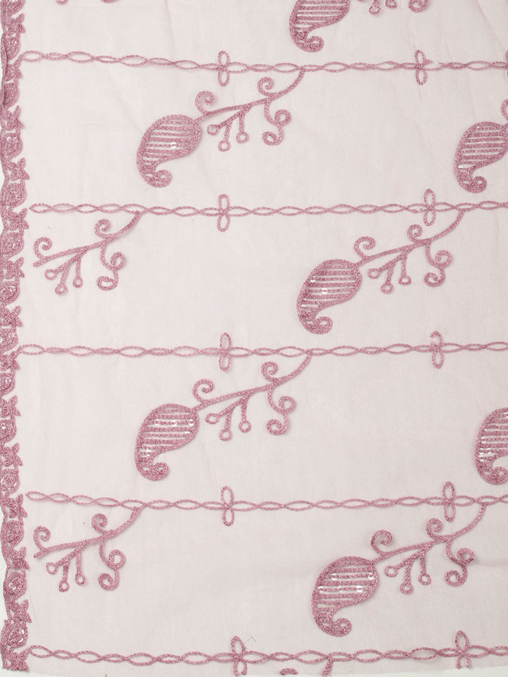 Embroidered Chanderi Unstitched Suit With Pant &amp; Dupatta