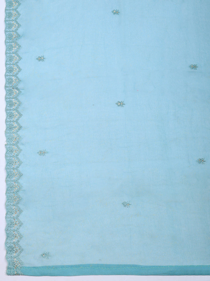 Embroidered Chanderi Unstitched Suit With Pant &amp; Dupatta