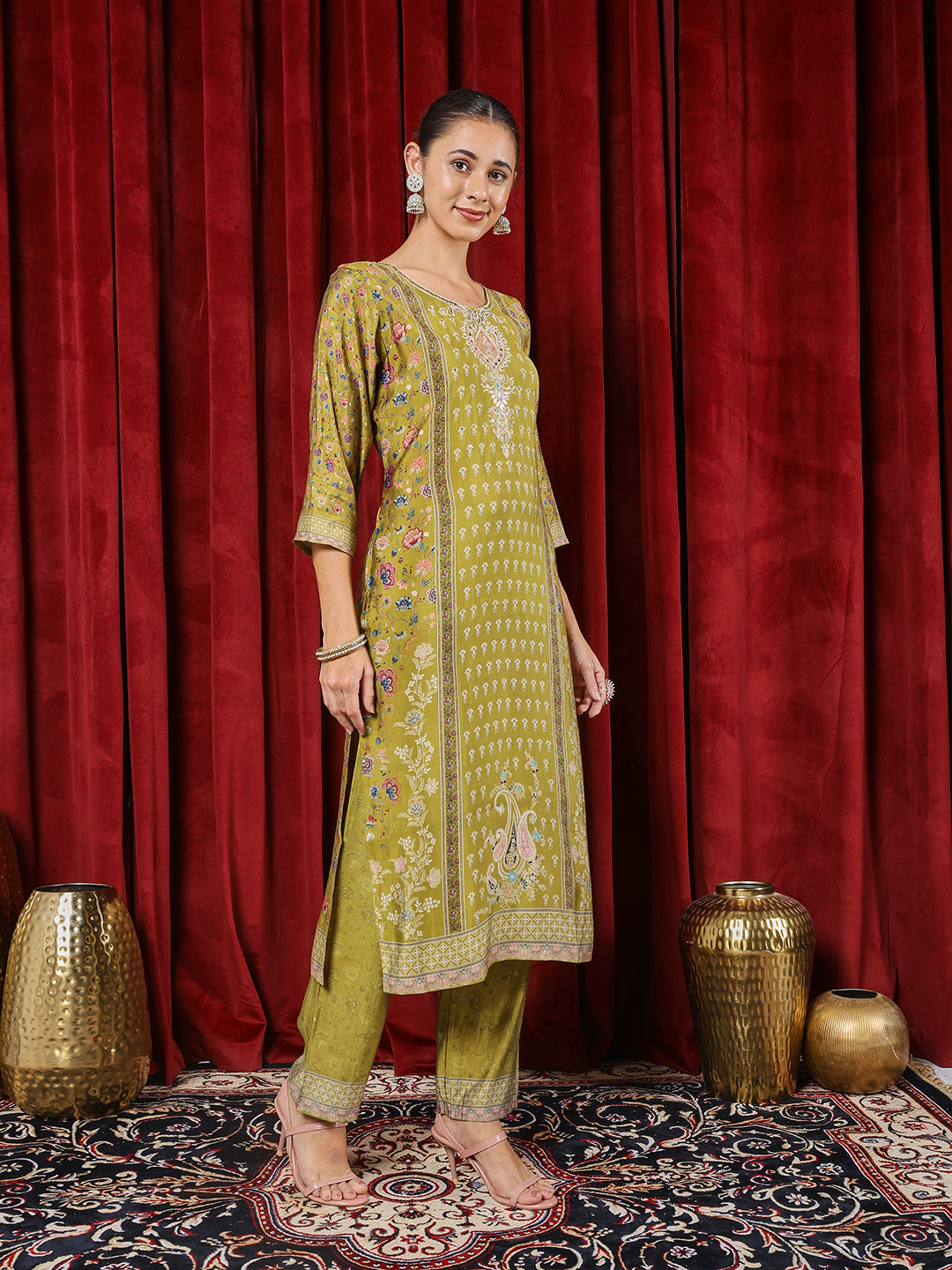 Printed Muslin Kurta With Pants & Dupatta