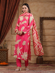 Printed Muslin Kurta With Pants & Dupatta