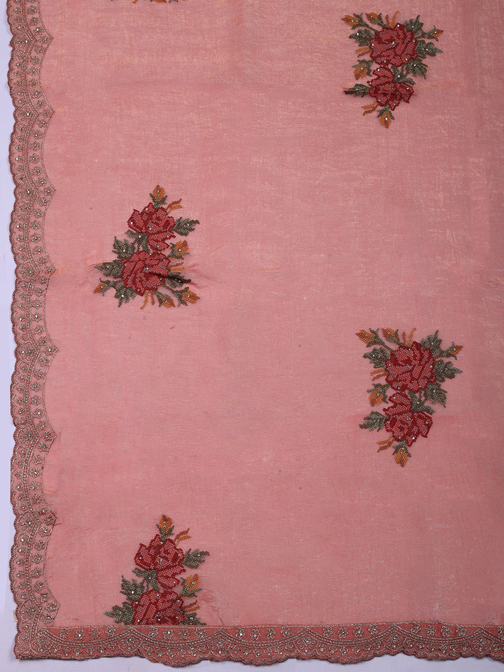 Embroidered Tissue Unstitched Suit With Pant &amp; Dupatta