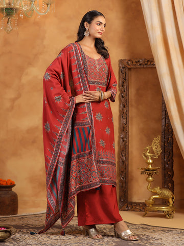 Printed Muslin Kurta With Pants & Dupatta