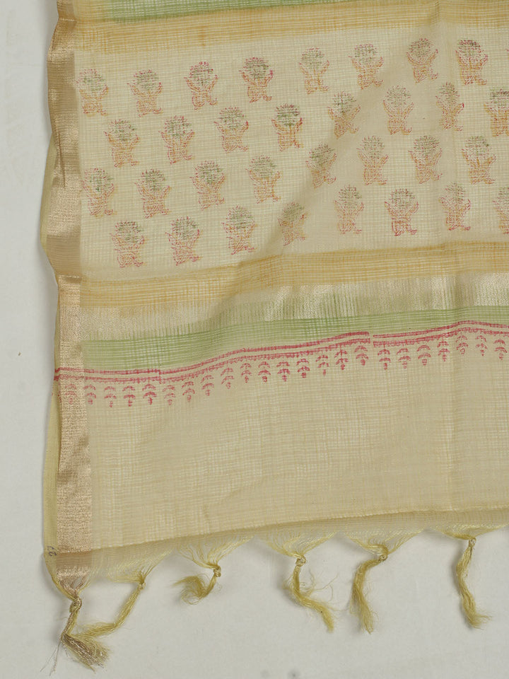 Printed Cotton Unstitched Suit With Pant &amp; Dupatta