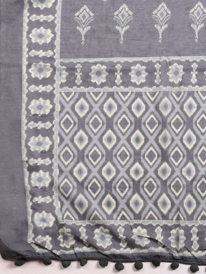 Printed Cotton Blend Unstitched Suit With Pant &amp; Dupatta