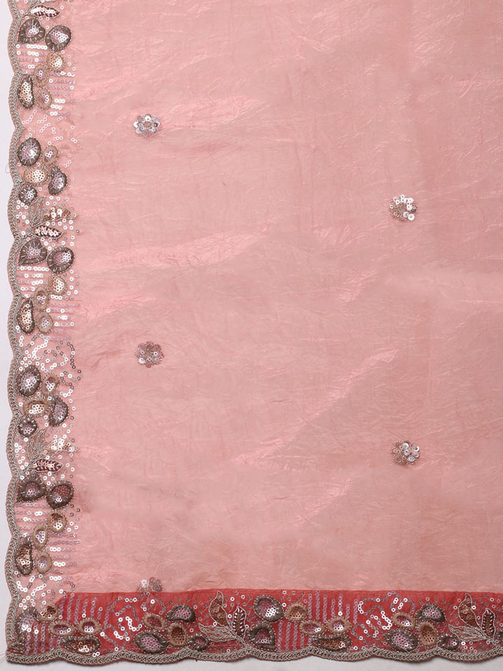 Embroidered Organza Unstitched Suit With Pant &amp; Dupatta