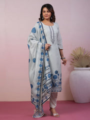 Neck Embroidery Art Tussar Kurta With Pants & Dupatta