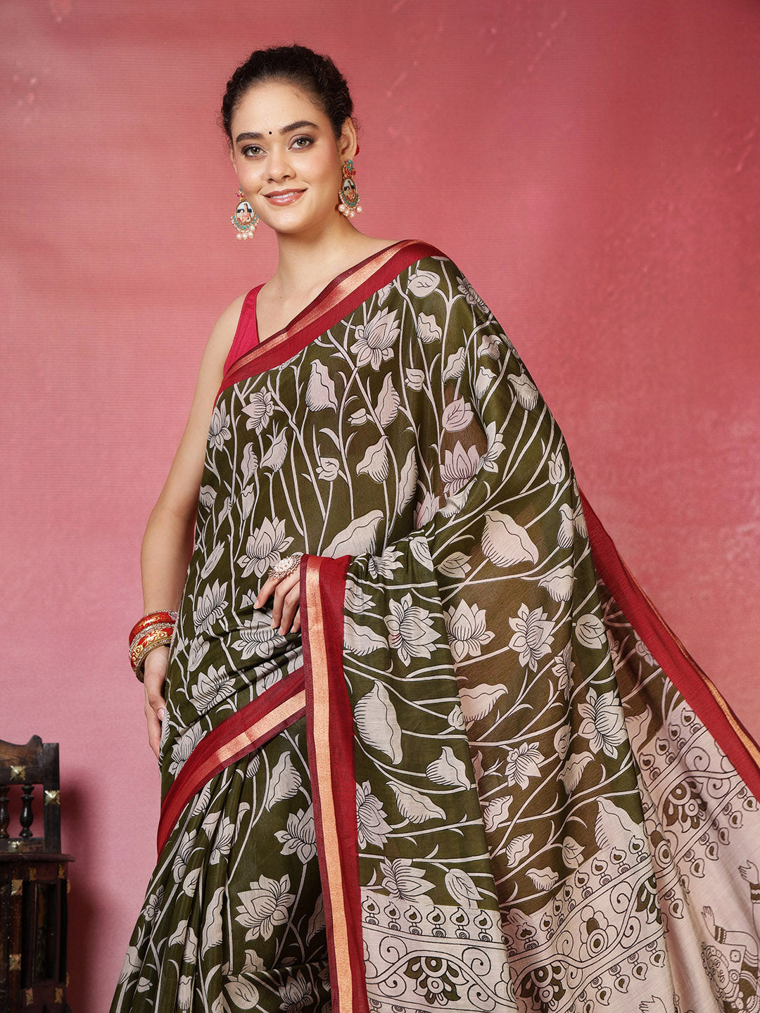 Floral Printed Art Silk Saree