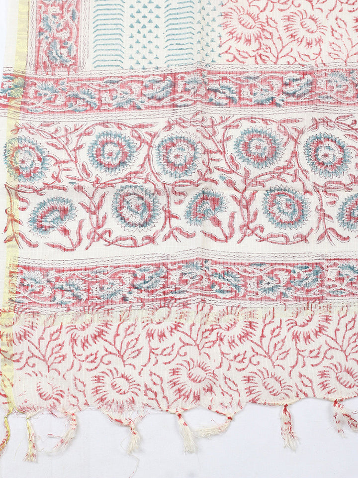 Printed Cotton Blend Unstitched Suit With Pant &amp; Dupatta