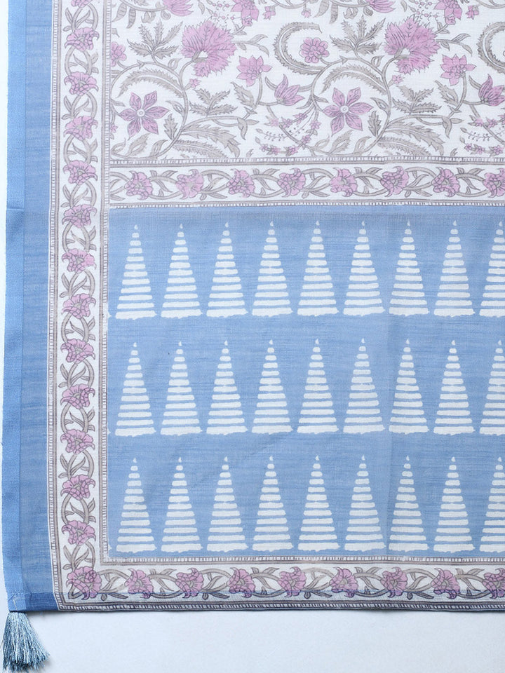 Embroidered Cotton Blend Unstitched Suit With Pant &amp; Dupatta