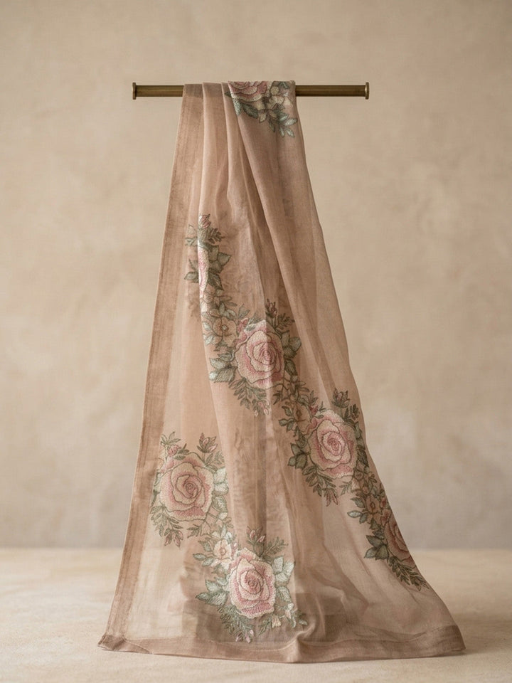 Embroidered Tissue Unstitched Suit With Pant &amp; Dupatta