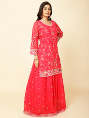 Resham Jaal Embroidered Georgette Kurta With Lehenga & Dupatta