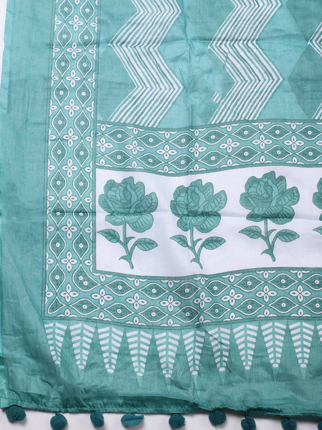 Printed Cotton Blend Unstitched Suit With Pant &amp; Dupatta