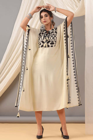 Neck Embroidered Muslin Kaftan Kurta