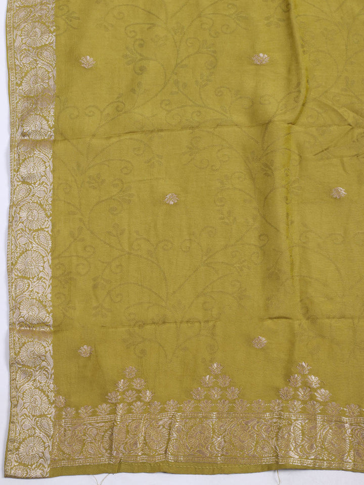 Neck Embroidered Chanderi Unstitched Suit Piece With Dupatta