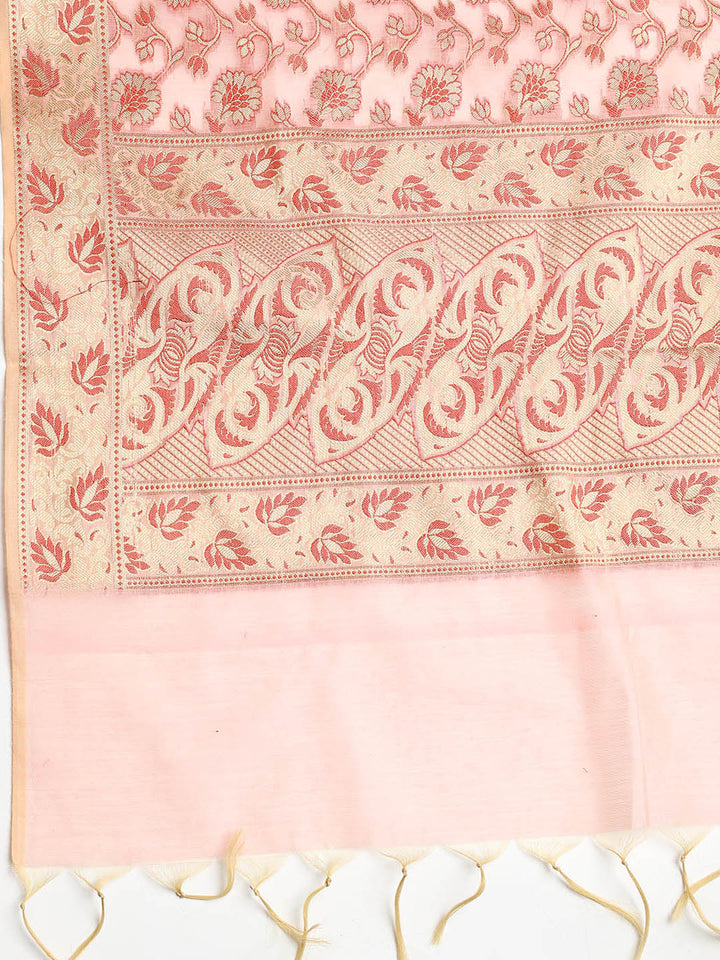 Woven Banarasi Chanderi Unstitched Suit With Dupatta