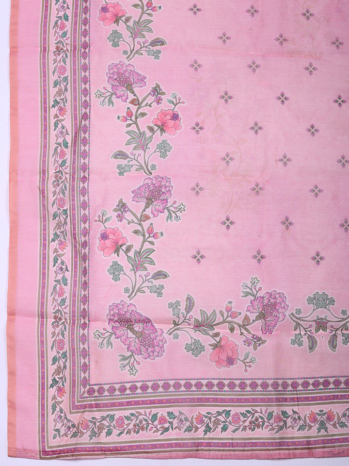 Embellished Chanderi Unstitched Suit With Pant &amp; Dupatta