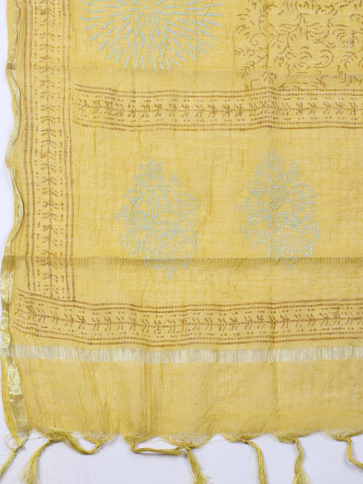 Printed Cotton Blend Unstitched Suit With Pant &amp; Dupatta