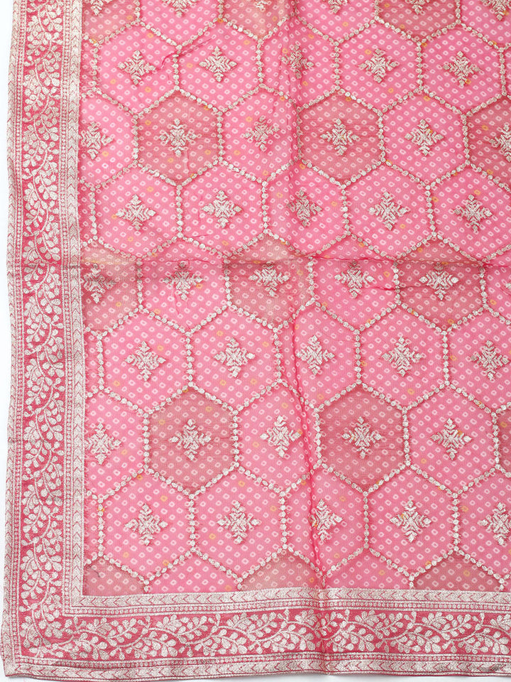 Embroidered Chanderi Unstitched Suit With Dupatta