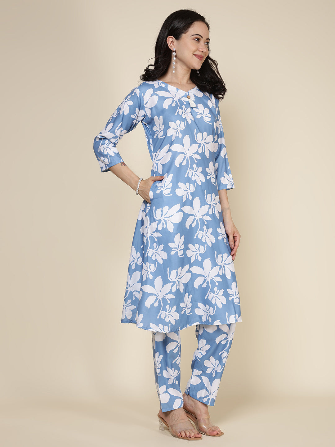 Printed Cotton Blend Kurta With Pants