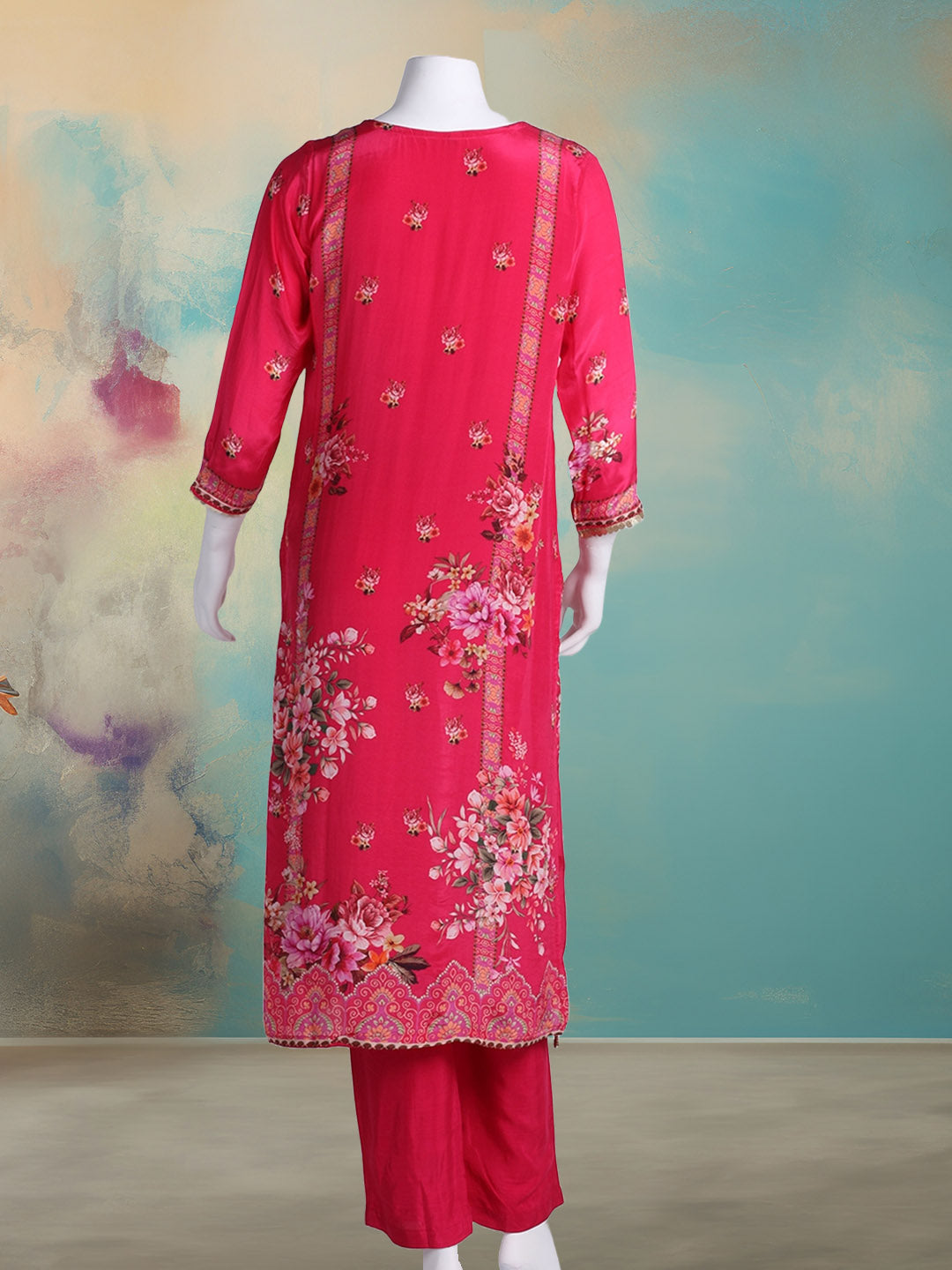 Printed With Embroidered Crepe Kurta With Pant &amp; Dupatta
