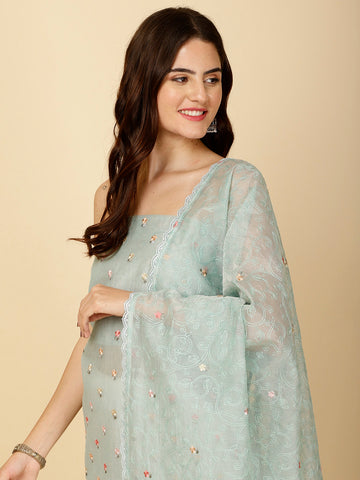 Resham Floral Embroidery Cotton Unstitched Suit Piece With Dupatta