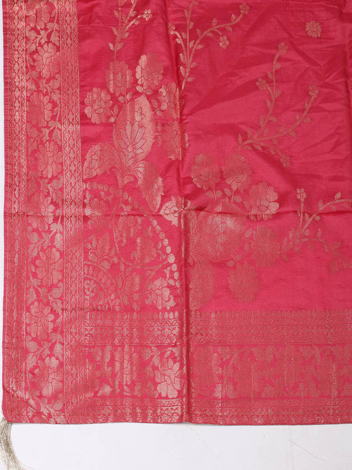 Embroidered Chanderi Unstitched Suit With Pant &amp; Dupatta