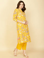 Floral Printed Cotton Kurta With Pants